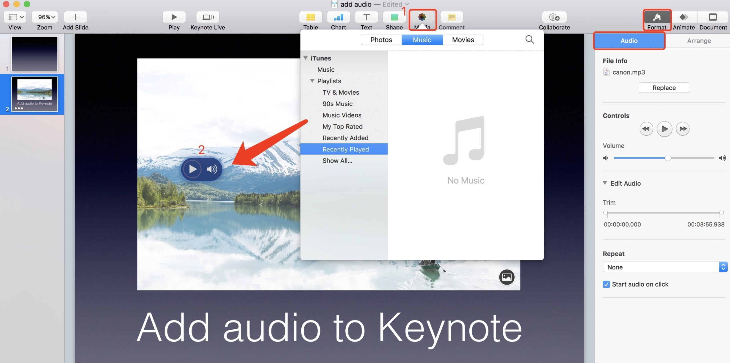 how to add music to keynote presentation